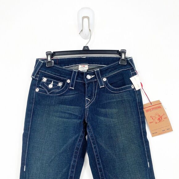True Religion Women 26 JOEY Disco Fever Jeans Blue Crystal Swarovski Flared NEW - Picture 3 of 7